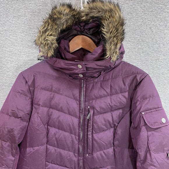 Eddie Bauer Jacket Womens Medium Purple Down Puffer Coat Faux Fur Hood - Picture 3 of 15